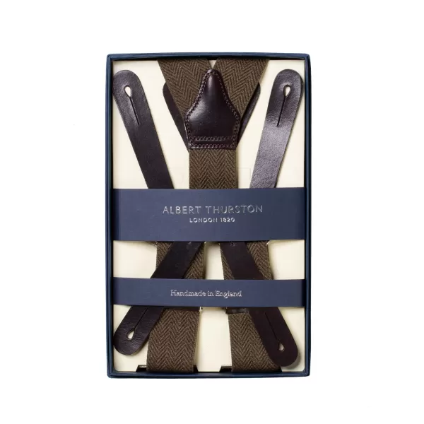 Albert Thurston Olive-Colored Suspenders "Gangs Of New York" With Herringbone Pattern To Button