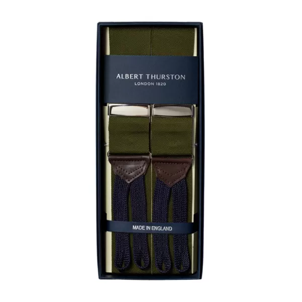 Albert Thurston Olive-Colored Suspenders "Rigid Plain" To Button