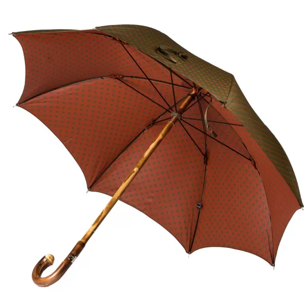 Maglia Olive-Green Umbrella With Rust-Red Dots And Handle Made Of Chestnut Wood