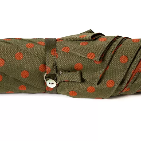 Maglia Olive-Green Umbrella With Rust-Red Dots And Handle Made Of Chestnut Wood