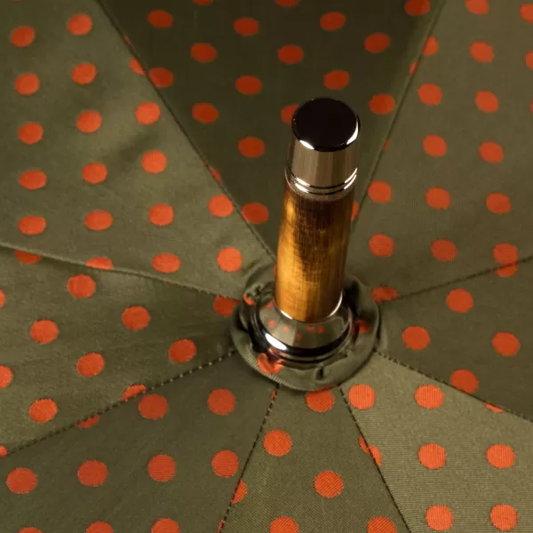 Maglia Olive-Green Umbrella With Rust-Red Dots And Handle Made Of Chestnut Wood