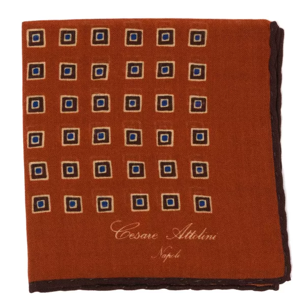 Cesare Attolini Pure Wool Pocket Square "Medaglioni Incornicato