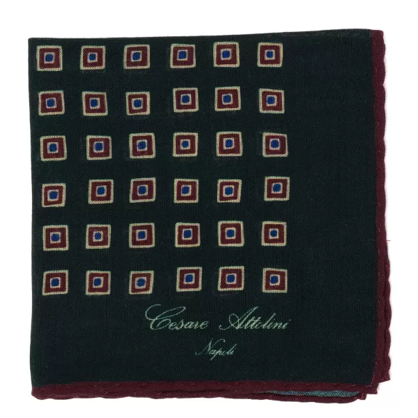 Cesare Attolini Pure Wool Pocket Square "Medaglioni Incornicato