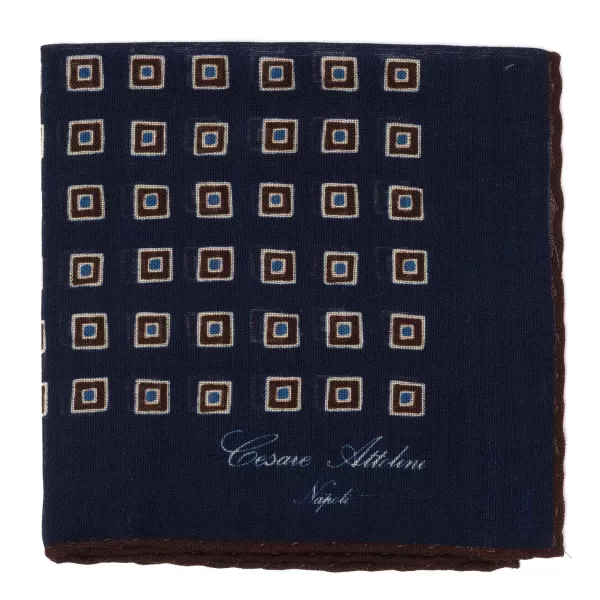 Cesare Attolini Pure Wool Pocket Square "Medaglioni Incornicato
