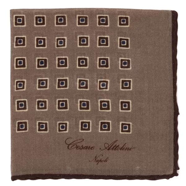 Cesare Attolini Pure Wool Pocket Square "Medaglioni Incornicato