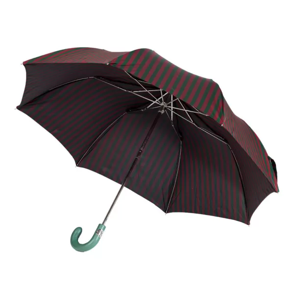 Maglia Red And Green Striped Telescopic Umbrella "Regimental" With Leather Handle