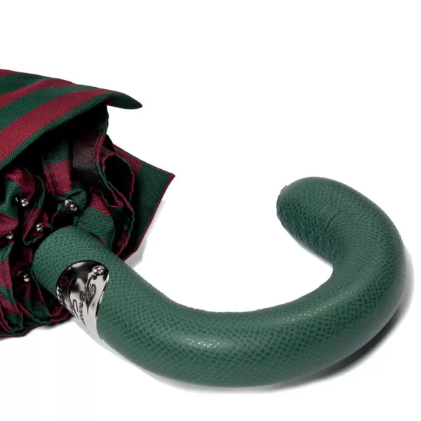 Maglia Red And Green Striped Telescopic Umbrella "Regimental" With Leather Handle