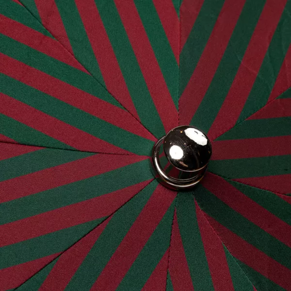 Maglia Red And Green Striped Telescopic Umbrella "Regimental" With Leather Handle