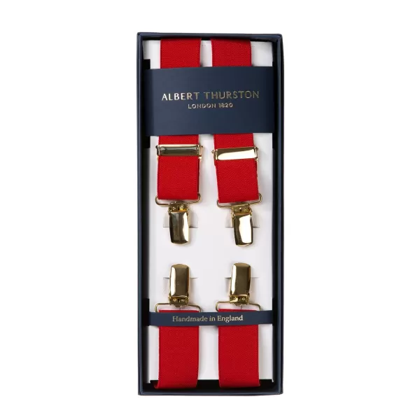 Albert Thurston Red Elastic Pants Straps "X Back Gold" With Clips