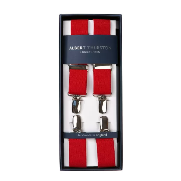 Albert Thurston Red Elastic Pants Straps "X Back Nickel" With Clips