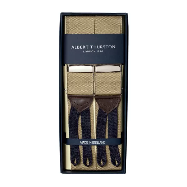 Albert Thurston Sand-Colored Suspenders "Rigid Plain" To Button