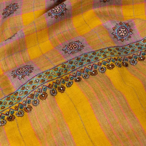Yaser Shaw Scarf "Gorakhpur" Made Of Finest Hand Embroidered Pashmina Cashmere -