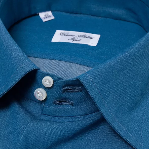 Cesare Attolini Shirt "Denim Sartoriale" In Fine Cotton Twill From Alumo - Collo Marco