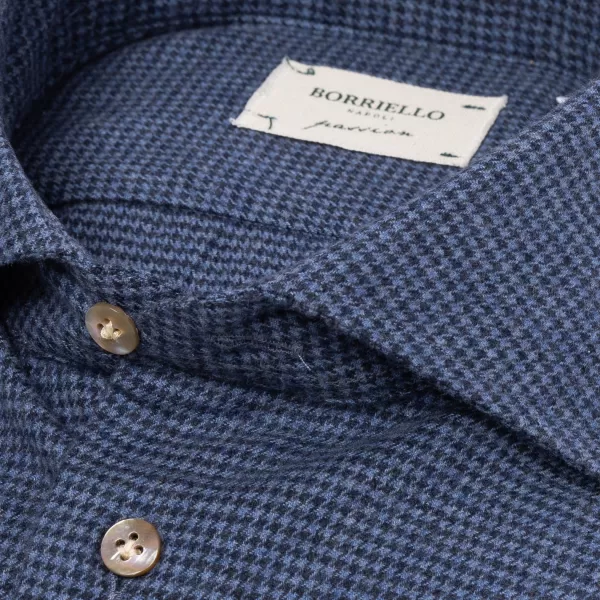 Borriello Sport Shirt "Houndstooth" In Soft Cotton Flannel - Linea Passion