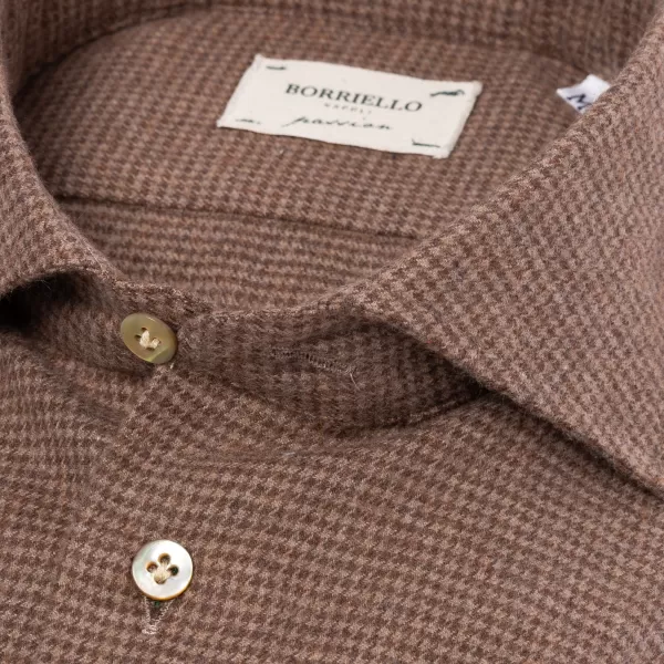 Borriello Sport Shirt "Houndstooth" In Soft Cotton Flannel - Linea Passion