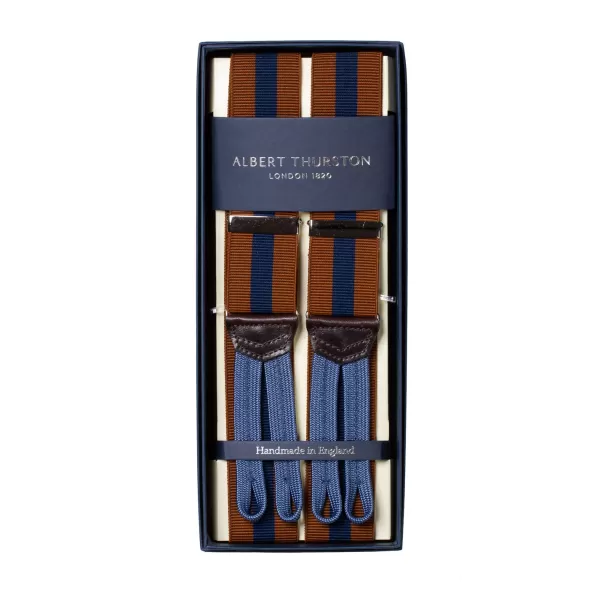 Albert Thurston Striped Elastic Suspenders "New Regimental" To Button
