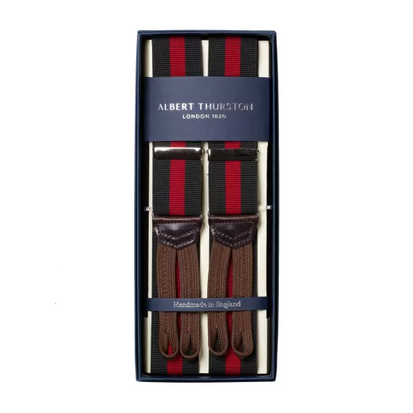 Albert Thurston Striped Elastic Suspenders "New Regimental" To Button
