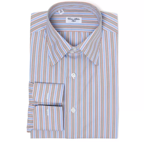 Cesare Attolini Striped Shirt "Linee Colorate" Made Of Finest Cotton By Alumo - Collo