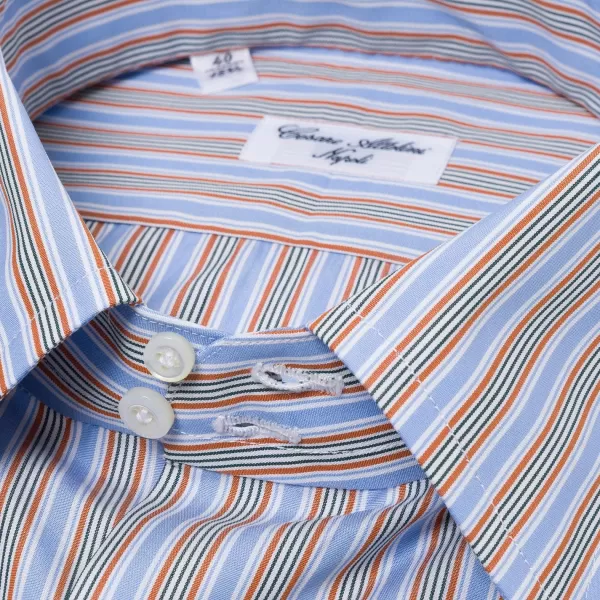 Cesare Attolini Striped Shirt "Linee Colorate" Made Of Finest Cotton By Alumo - Collo