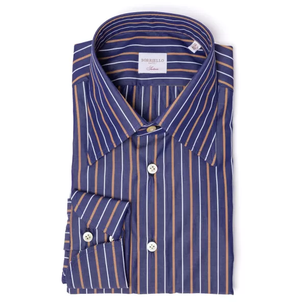 Borriello Striped Shirt "Naples Nobility" With Cocktail Cuff - Handmade