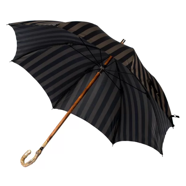 Maglia Striped Umbrella "Lord" With Massive Wooden Frame And Handle Made Of Hickory Wood