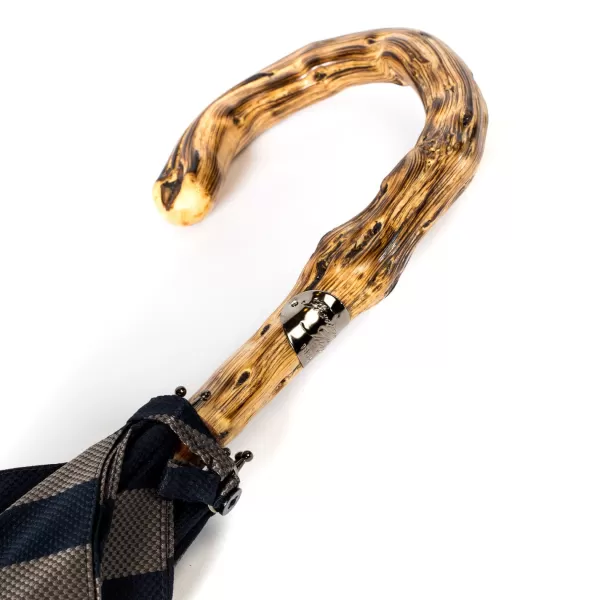 Maglia Striped Umbrella "Lord" With Massive Wooden Frame And Handle Made Of Hickory Wood