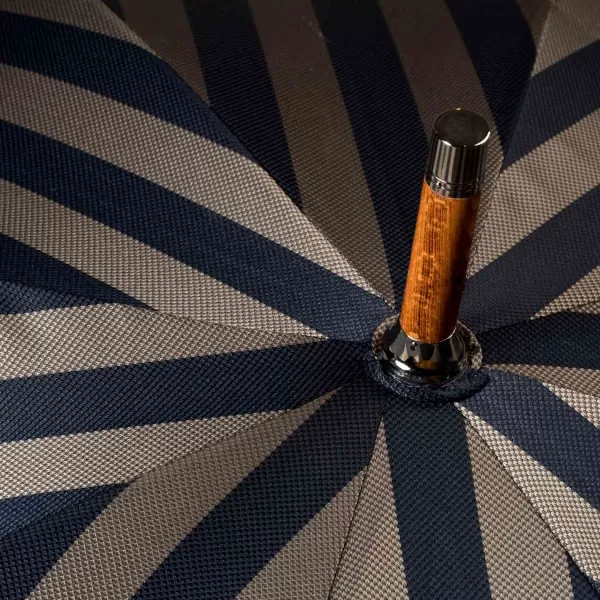 Maglia Striped Umbrella "Lord" With Massive Wooden Frame And Handle Made Of Hickory Wood