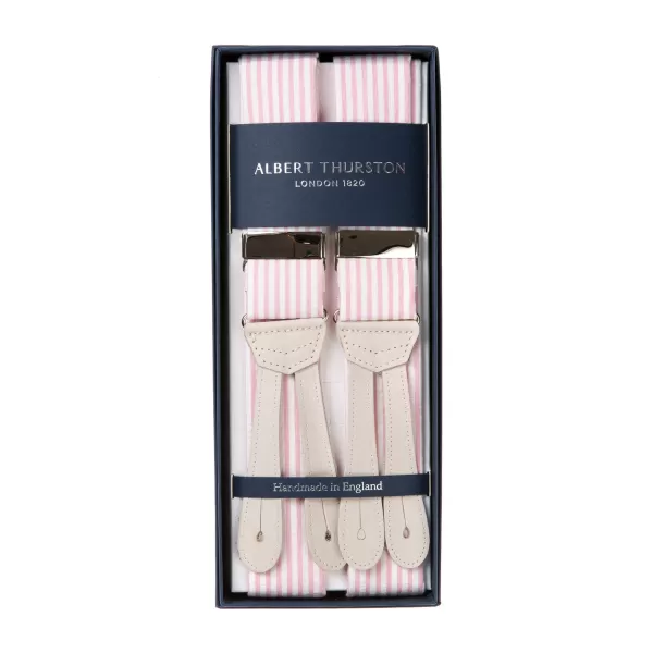 Albert Thurston Suspenders "Seersucker Stripe" With Flat Ends In Nubuck Leather To But