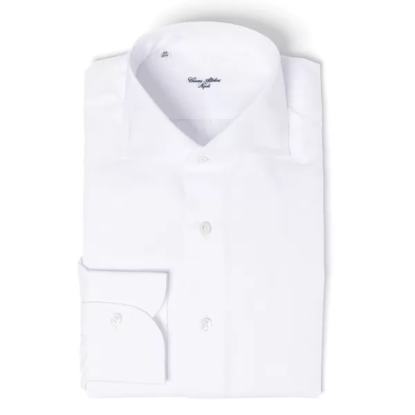 Cesare Attolini White Pure Egyptian Cotton Shirt From Alumo - Collo Tom
