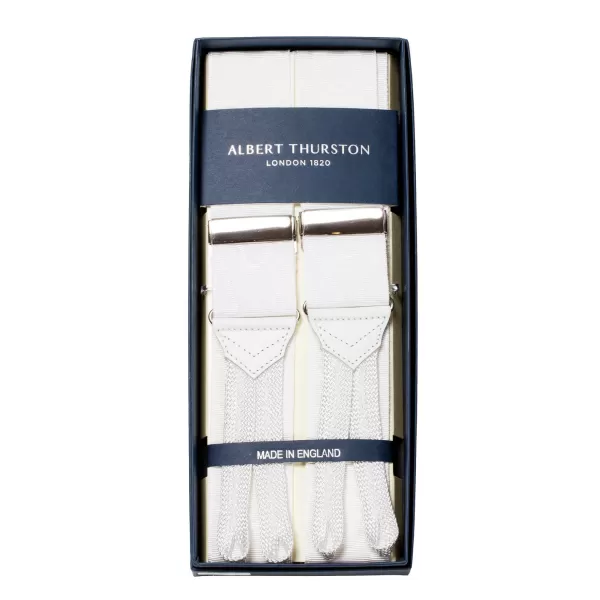 Albert Thurston White Suspenders To Button Made Of Silk Moire